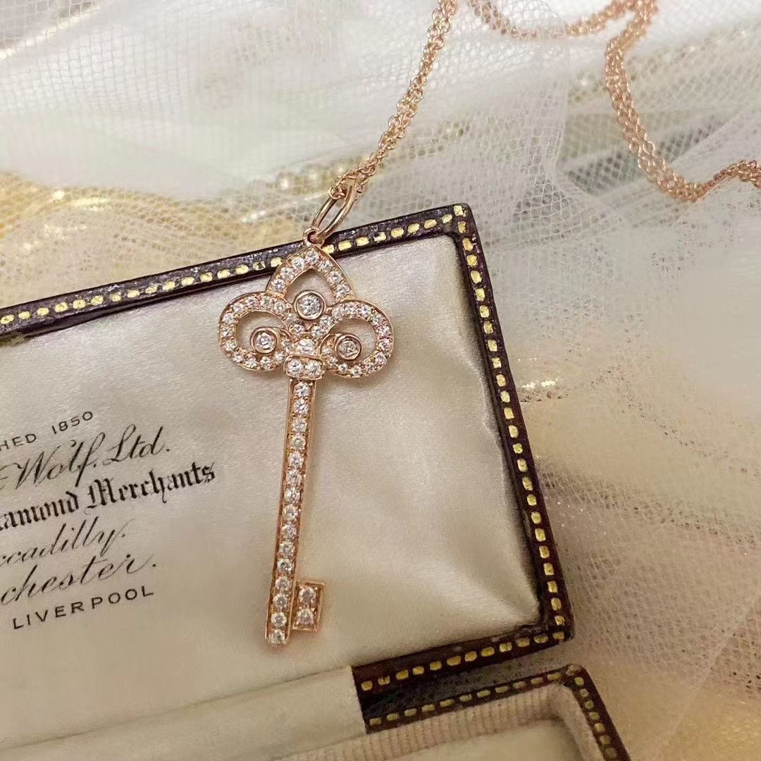 Tiffany Full Diamond Crown Key Pendant Necklace