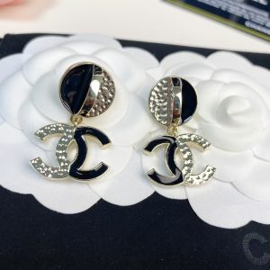Chanel Half Black Enamel Double C Dangle Earrings