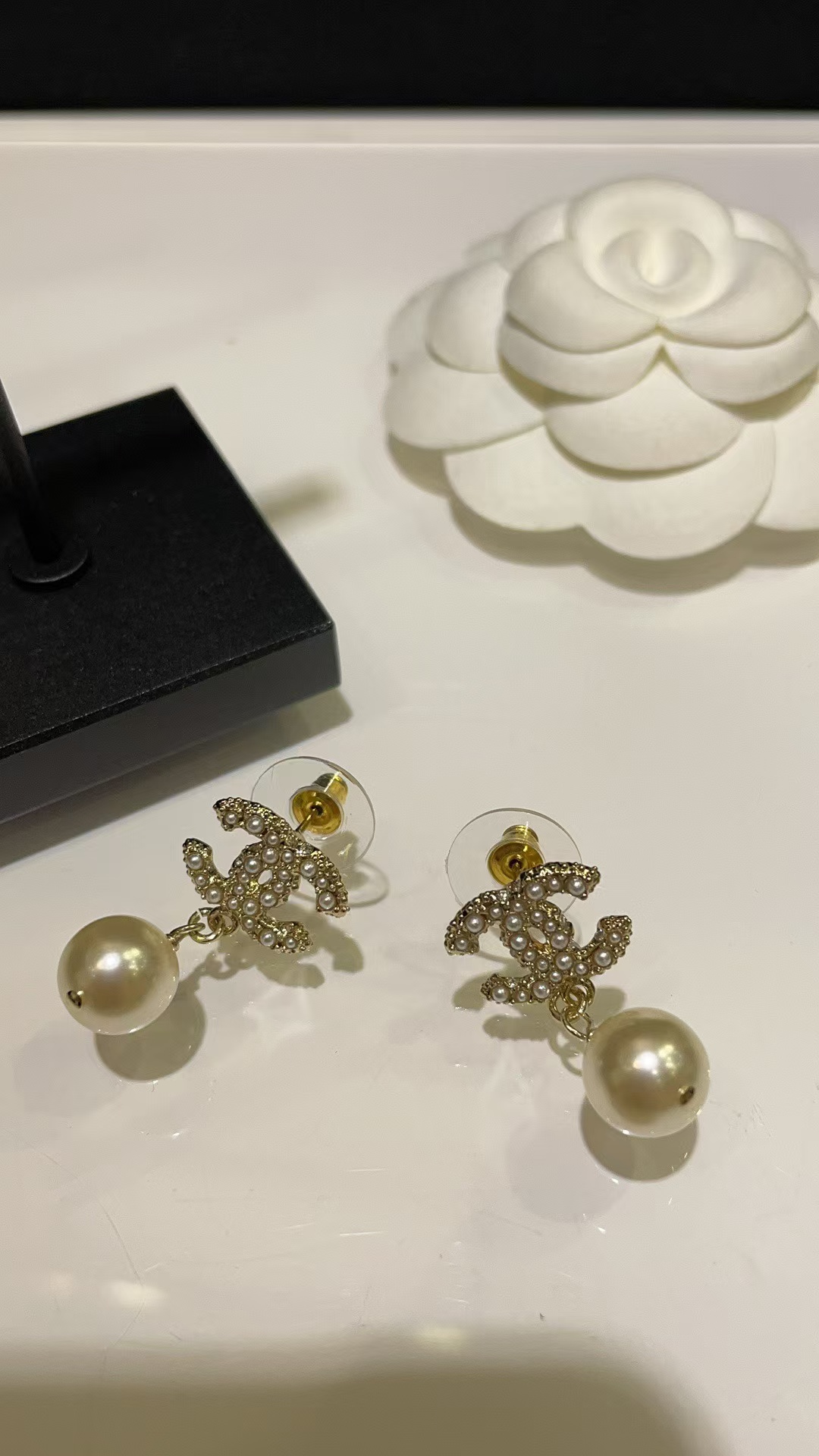 Chanel Double C with Pearl Drop Earrings - Image 4