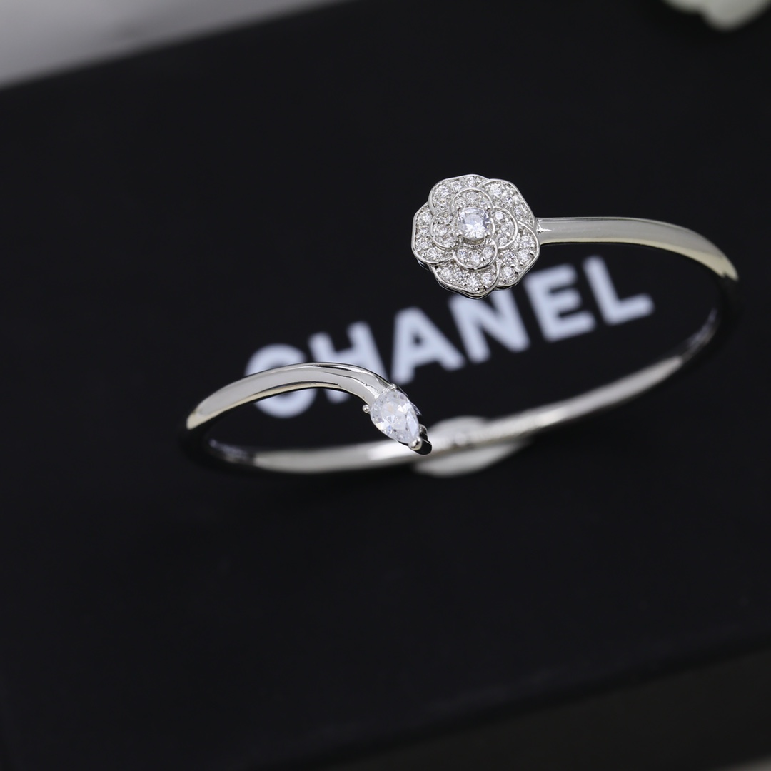 Dainty Chanel Camellia Cuff Bangle Bracelet - Image 3