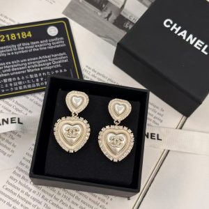 Chanel Two Heart Dangle Pearl Earrings