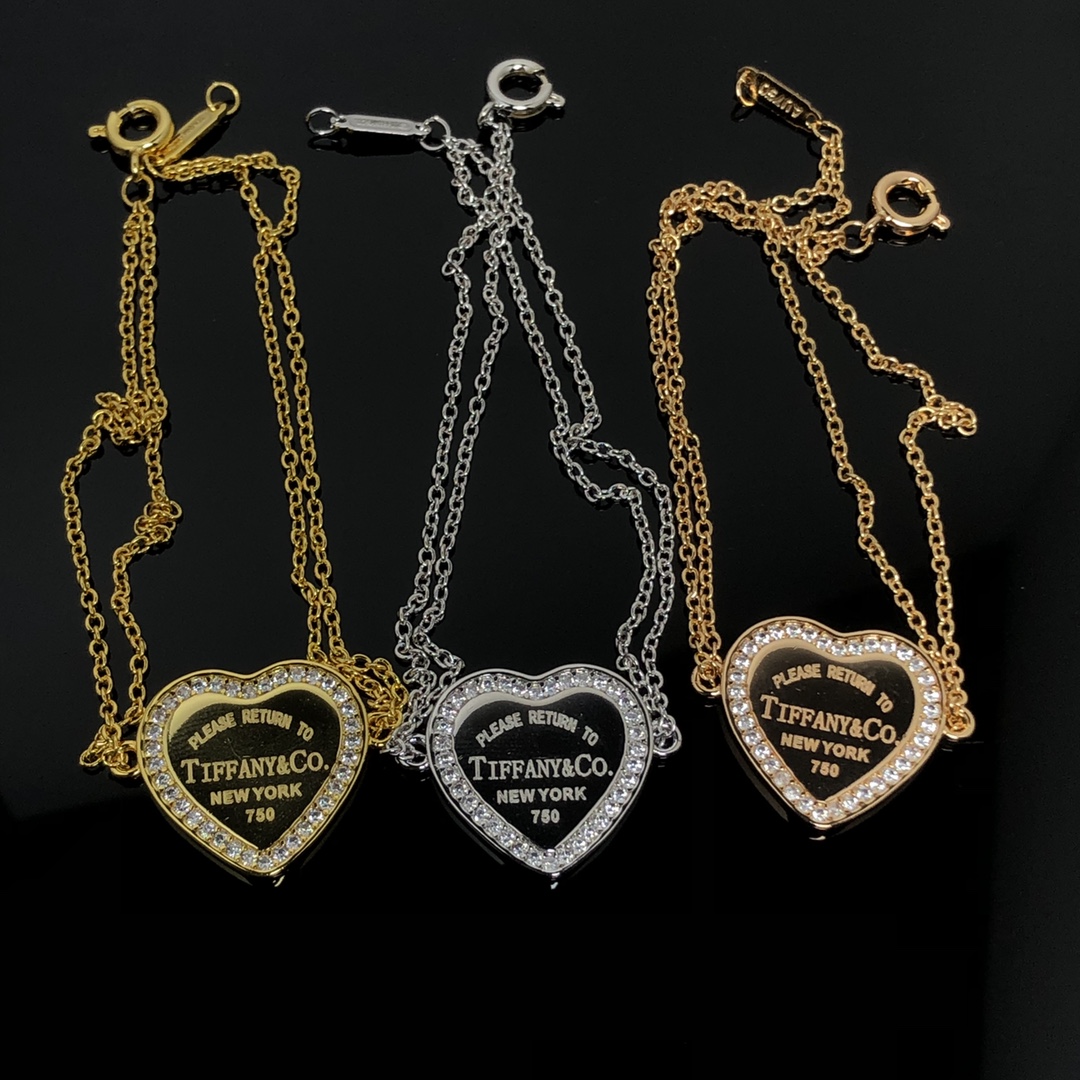 Tiffany Paved Diamond Heart Charm Chain Bracelet - Image 2