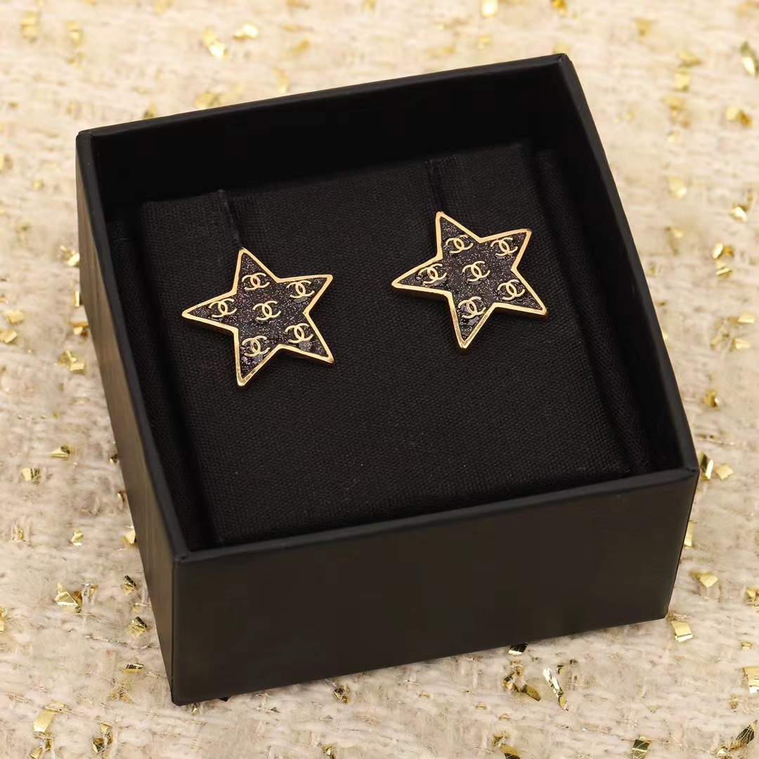Chanel Black Star Earrings