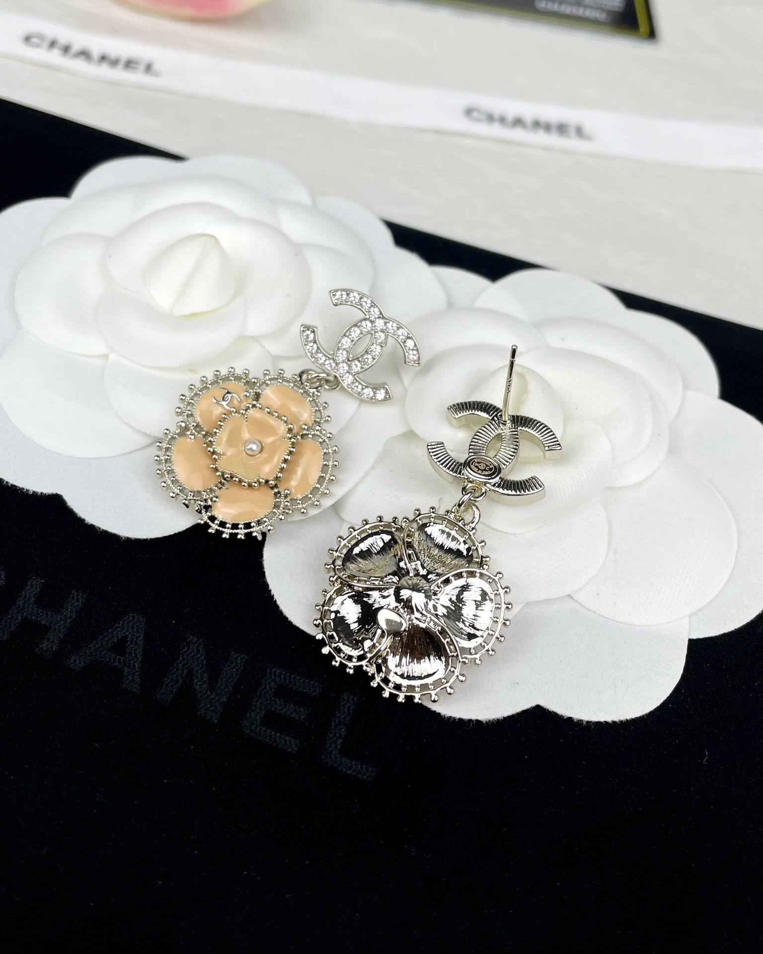 Chanel Enamel Camellia Earrings - Image 5