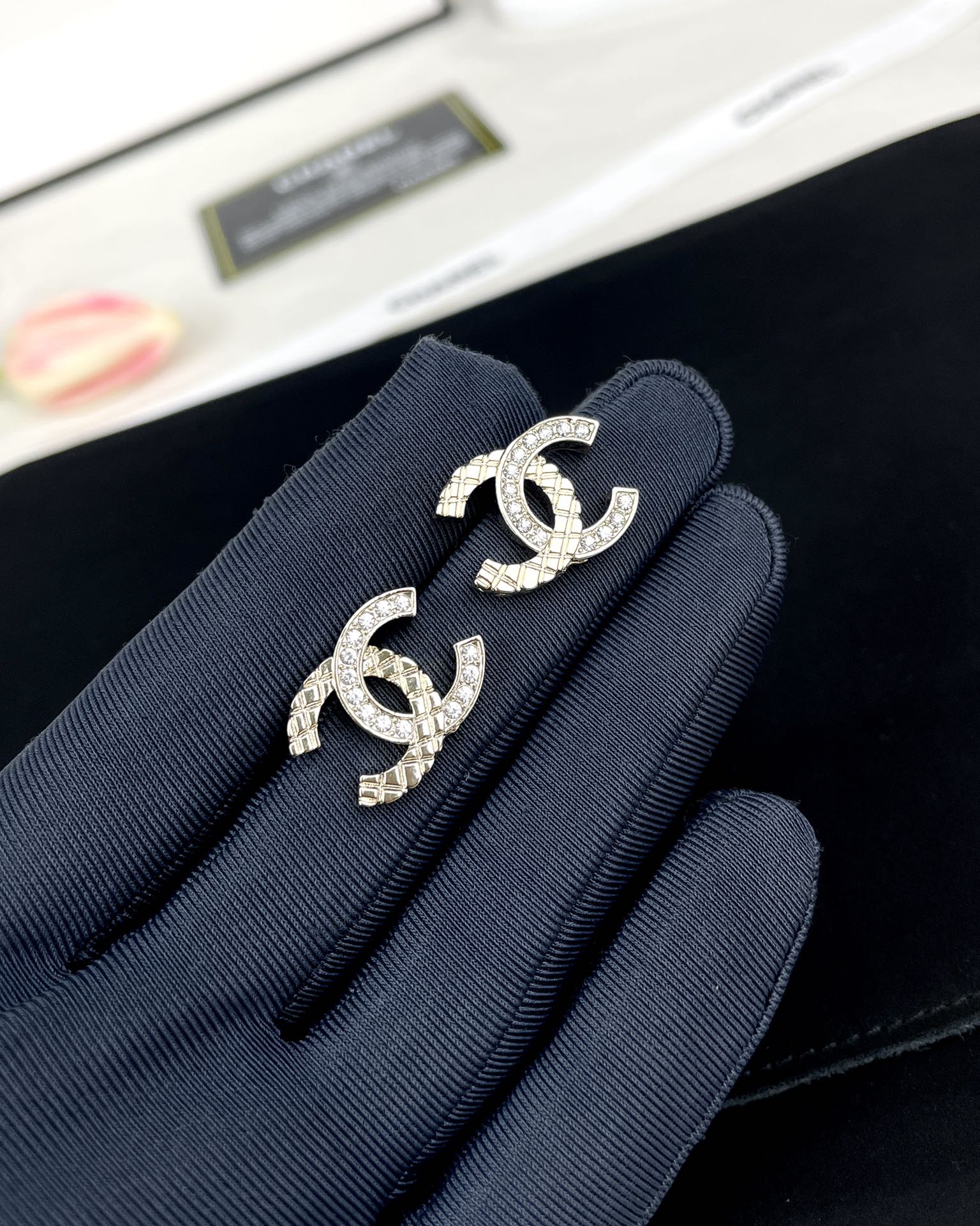 Chanel Minimalist Rhinestone CC Earrings - Image 2