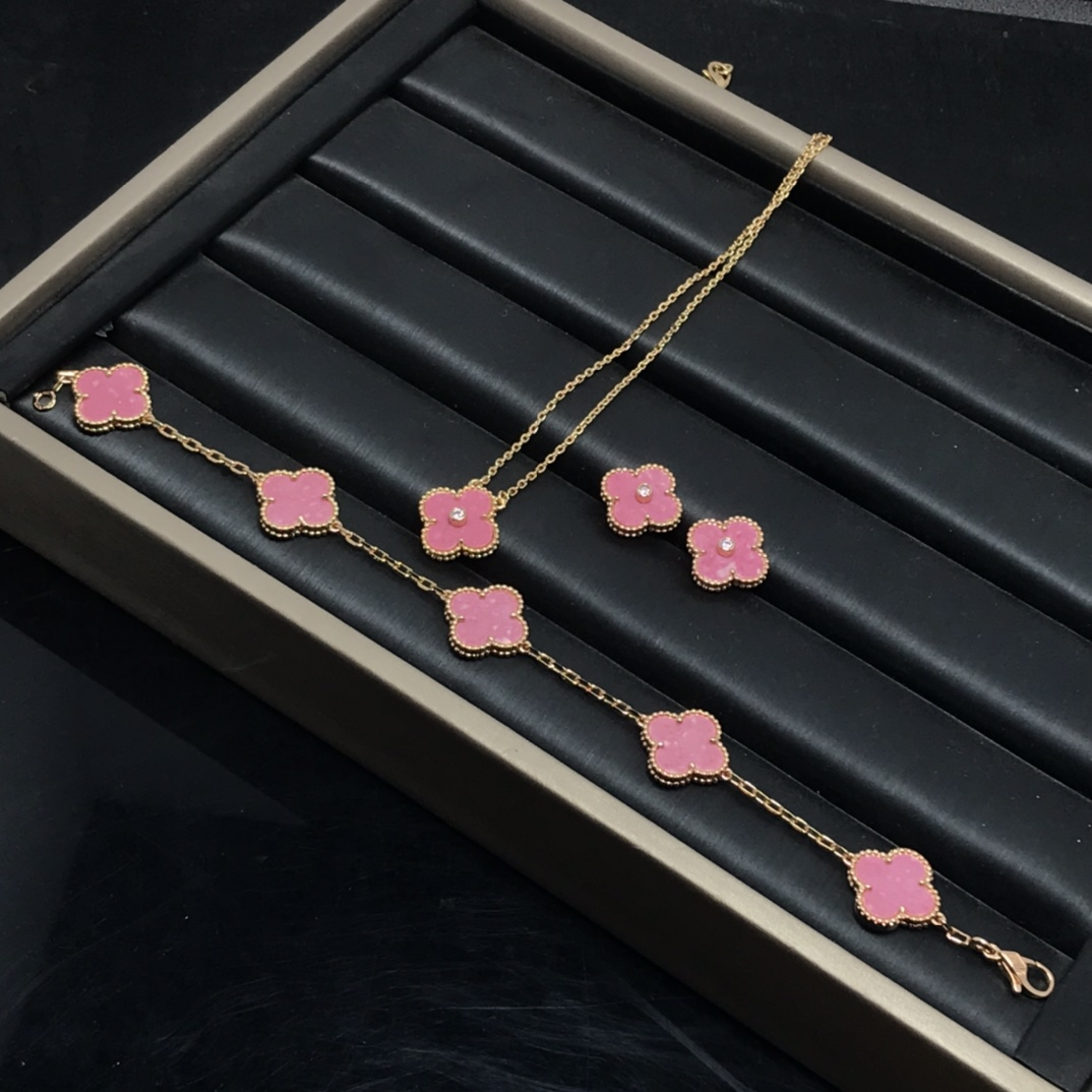 VCA Pink Vintage Alhambra Earrings Bracelet Necklace - Image 2