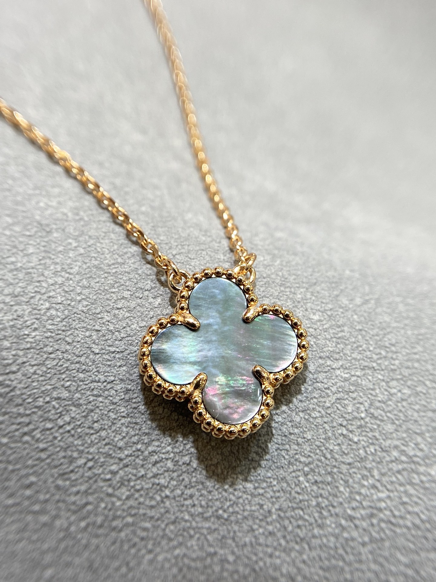 VCA Rose Gold Gray Mother of Pearl Clover Pendant Necklace - Image 7