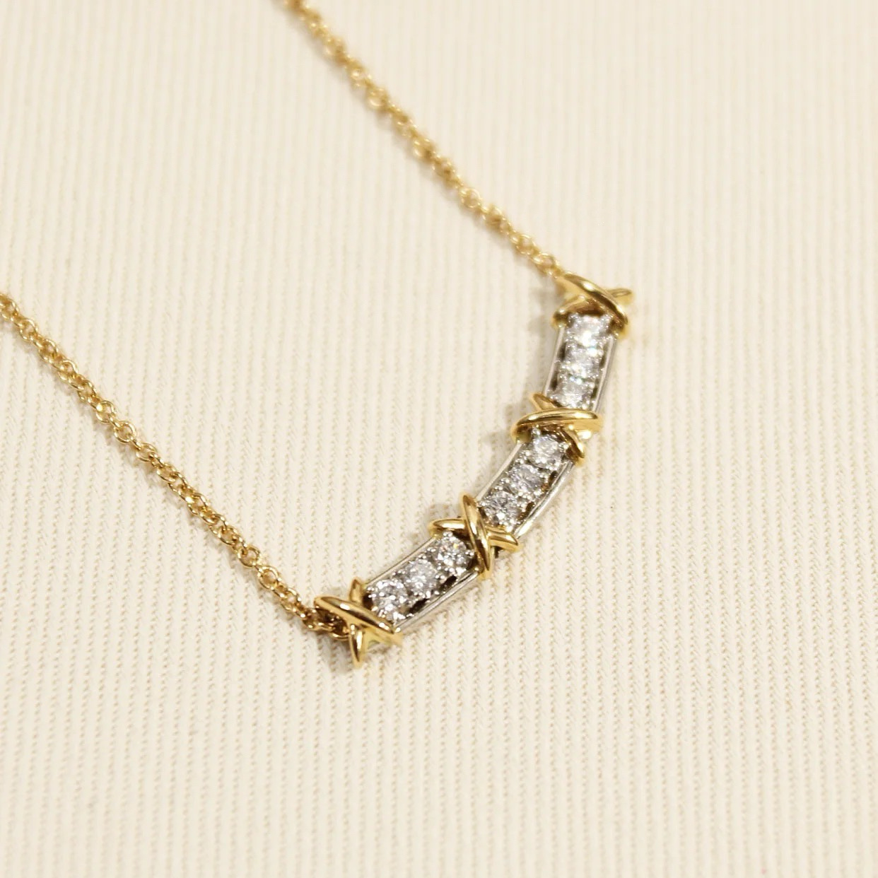Jean Schlumberger by Tiffany Sixteen Stone Narrow Pendant Necklace with Diamonds - Image 2
