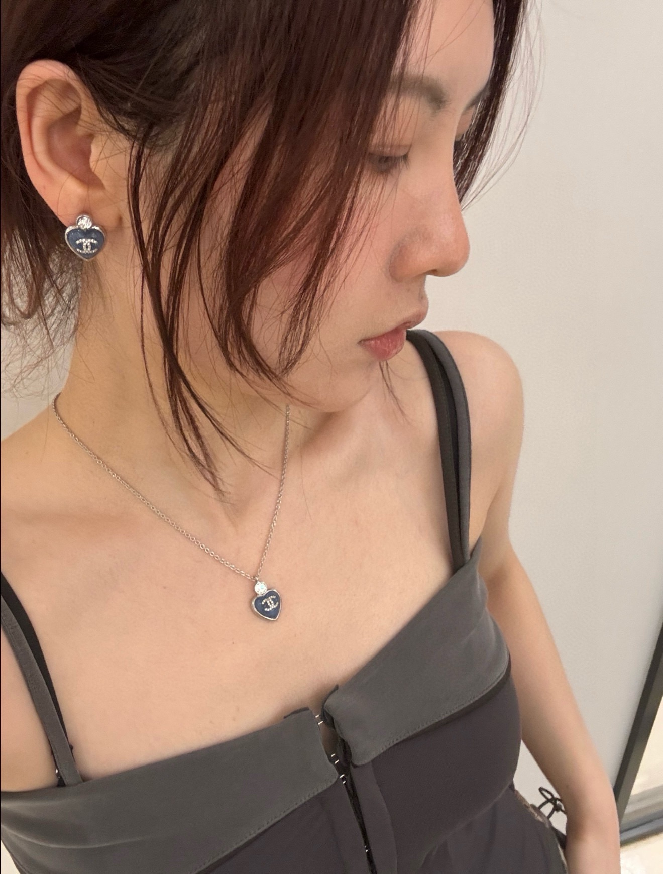 Chanel Blue Love Heart Necklace and Earrings - Image 6