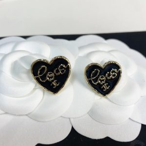 Chanel Black Love Heart Stud Earrings