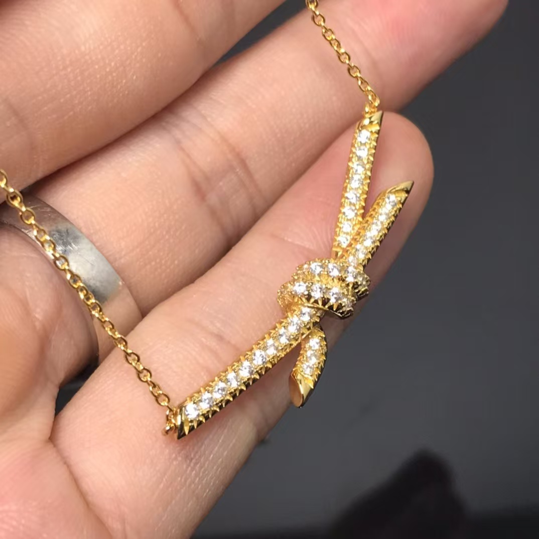 Tiffany Knot Pendant Necklace - Full Diamond - Image 3