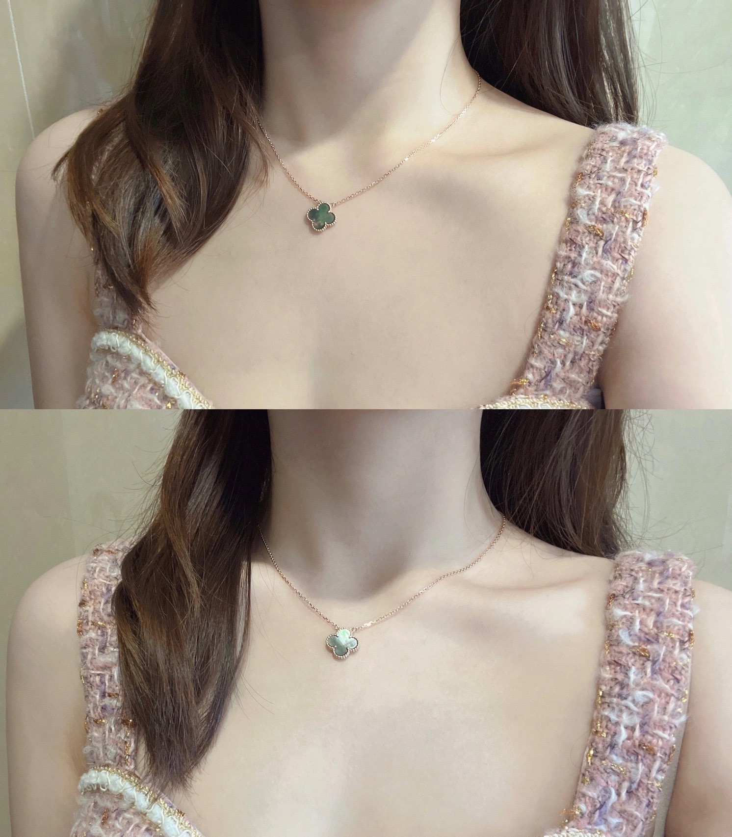 VCA Rose Gold Gray Mother of Pearl Clover Pendant Necklace - Image 8