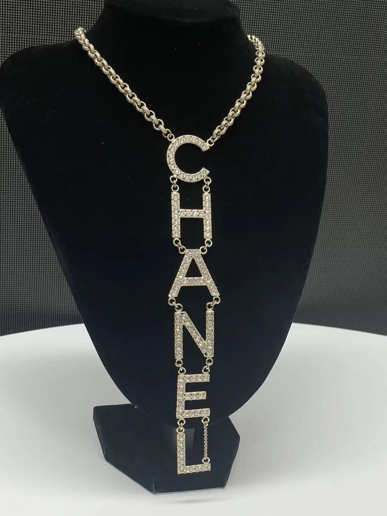Chanel Light Gold Monogram Logo Drop Pendant Necklace - Image 2