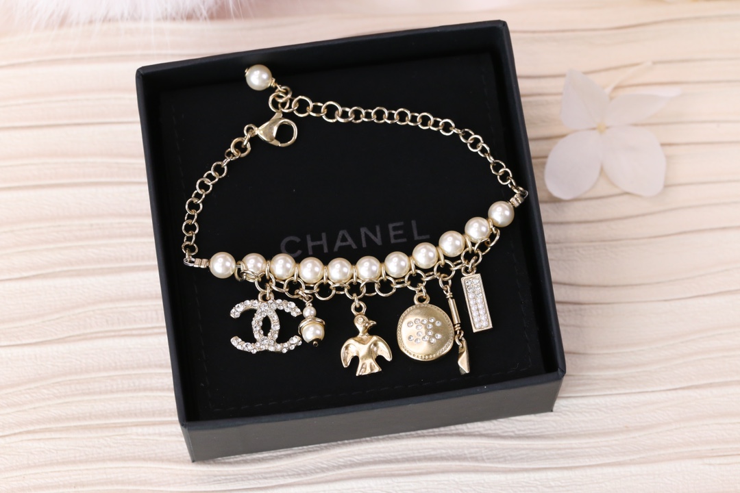 Chanel Bird CC Charms Chain Pearl Tassel Bracelet - Image 4