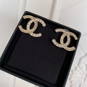 Chanel Single C Paved Diamond Earrings
