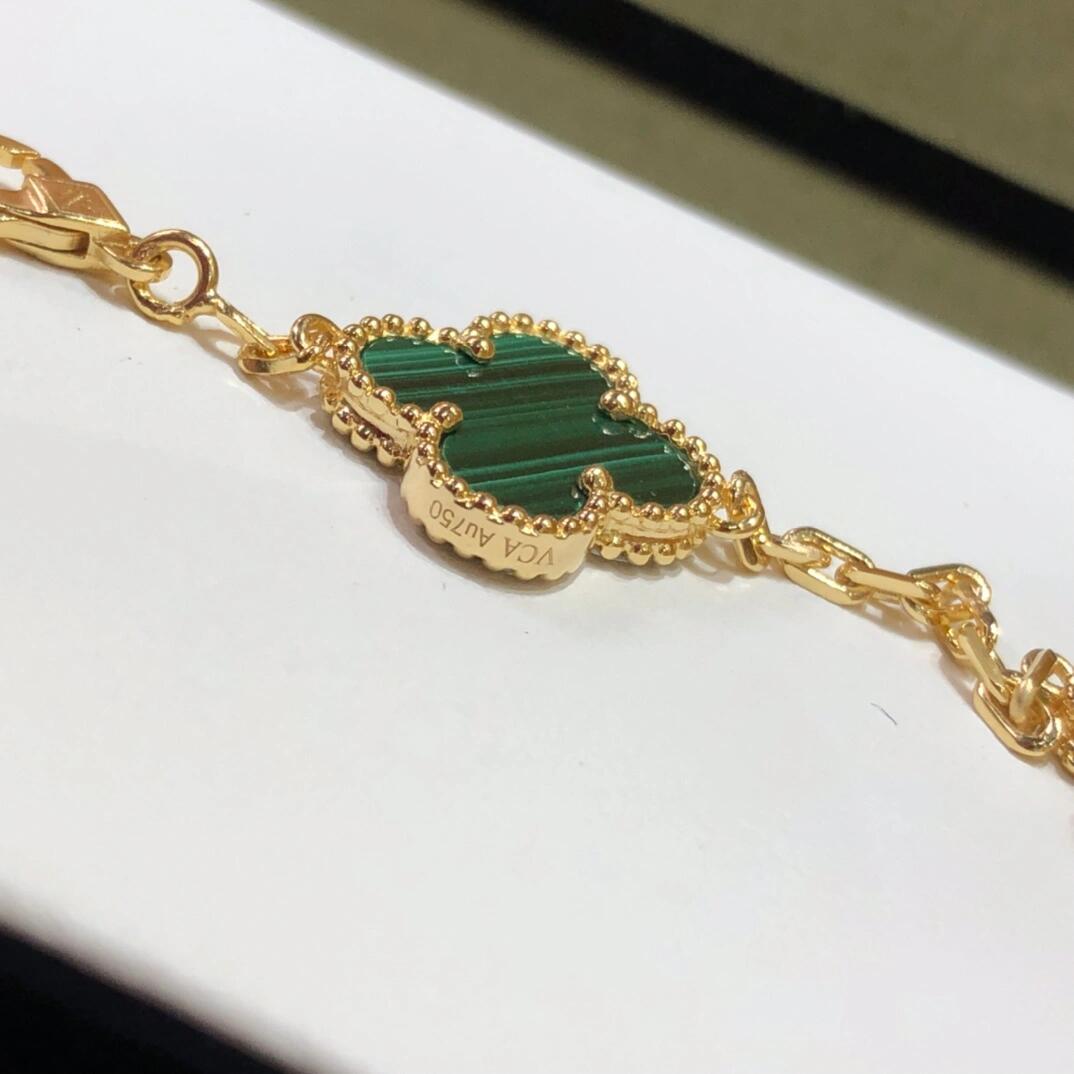 VCA Diamond and Malachite Vintage Alhambra Bracelet in Gol-tone, 5 Motifs - Image 9