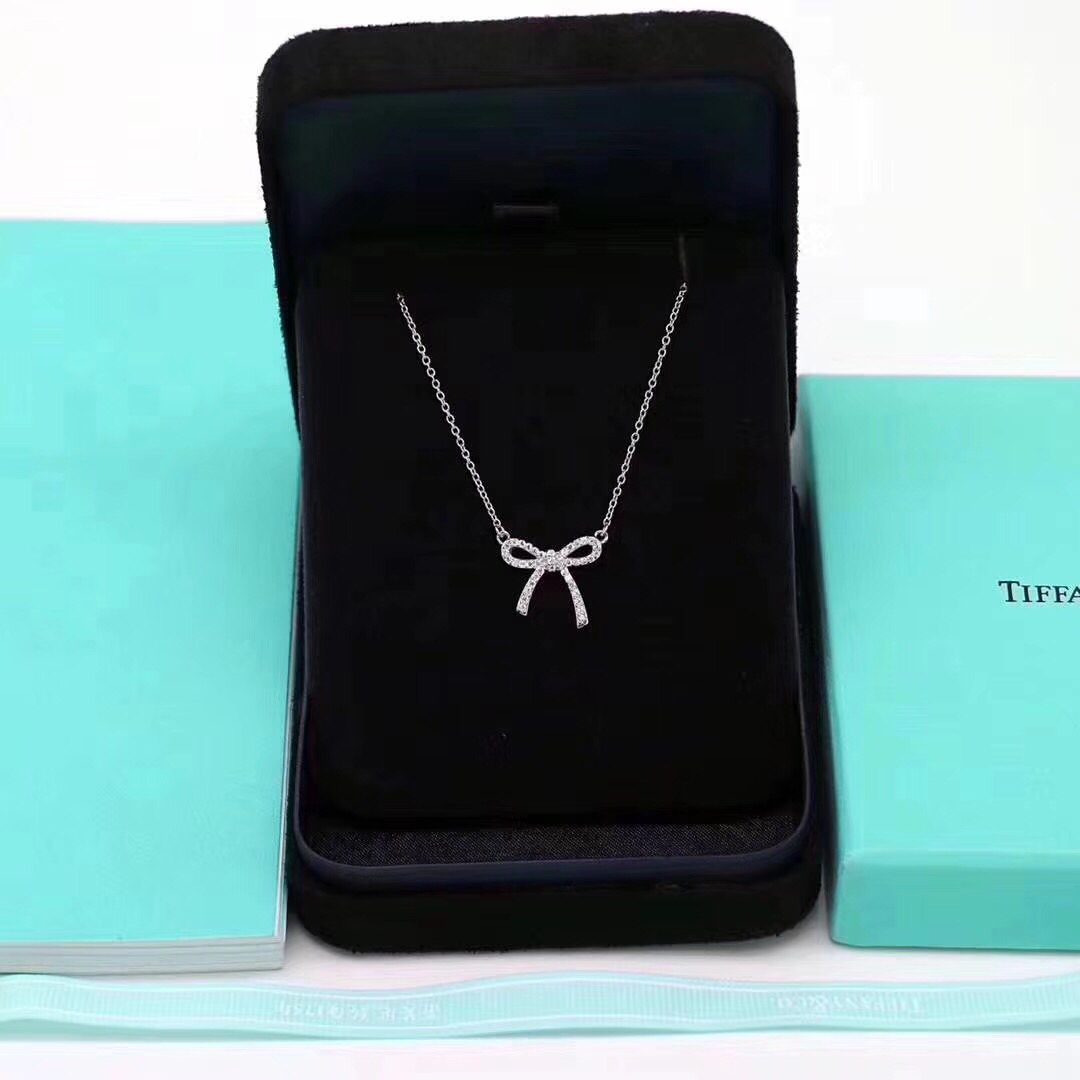 Tiffany Mini Full Diamond Bow Pendant Necklace - Image 2
