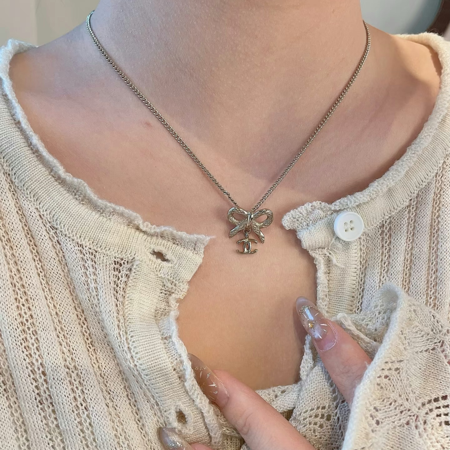 Chanel Simple Bowknot CC Pendant Necklace Minimalist