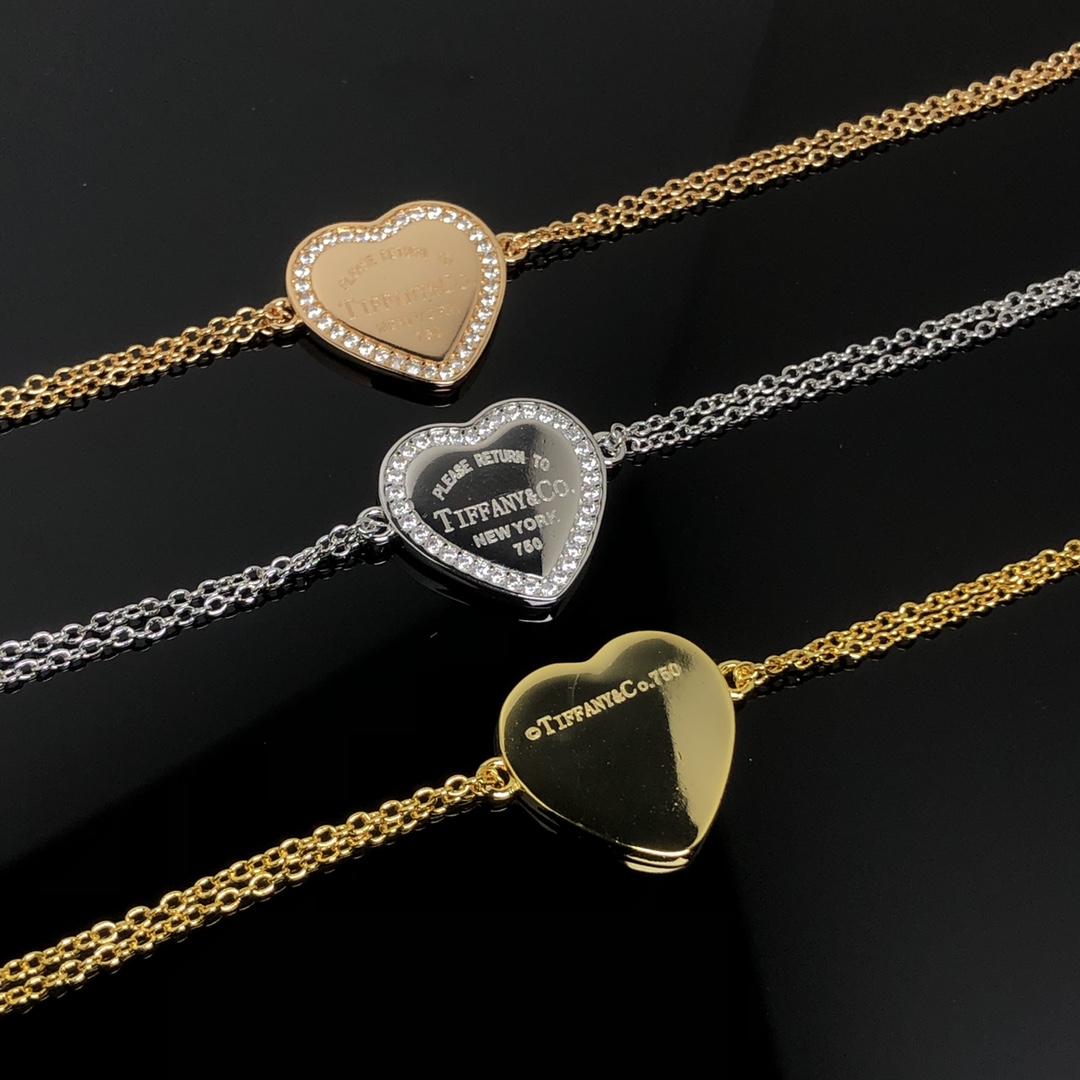 Tiffany Paved Diamond Heart Charm Chain Bracelet - Image 3