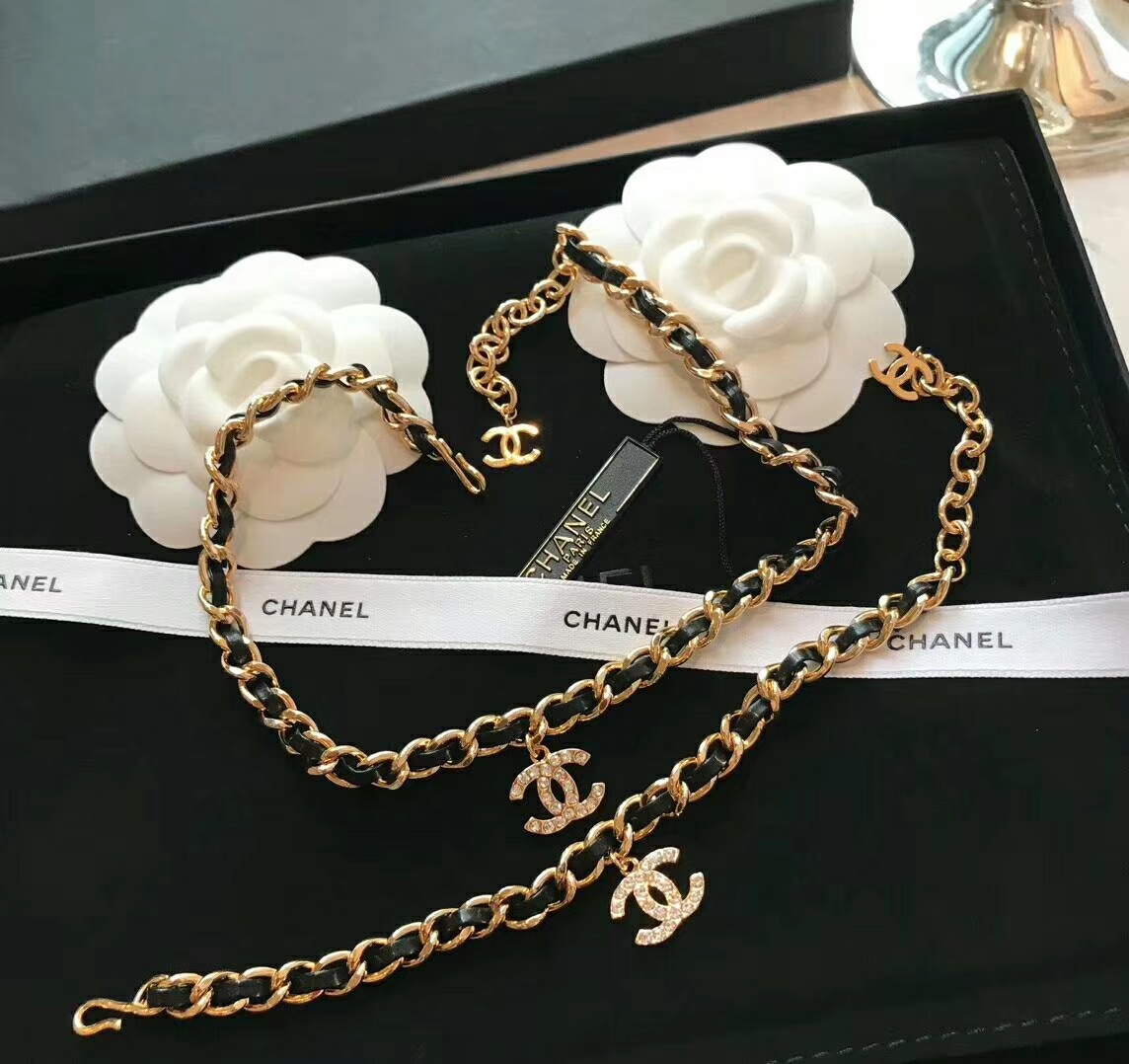 Chanel Leather Woven O Chain Bracelet Choker Necklace - Image 8