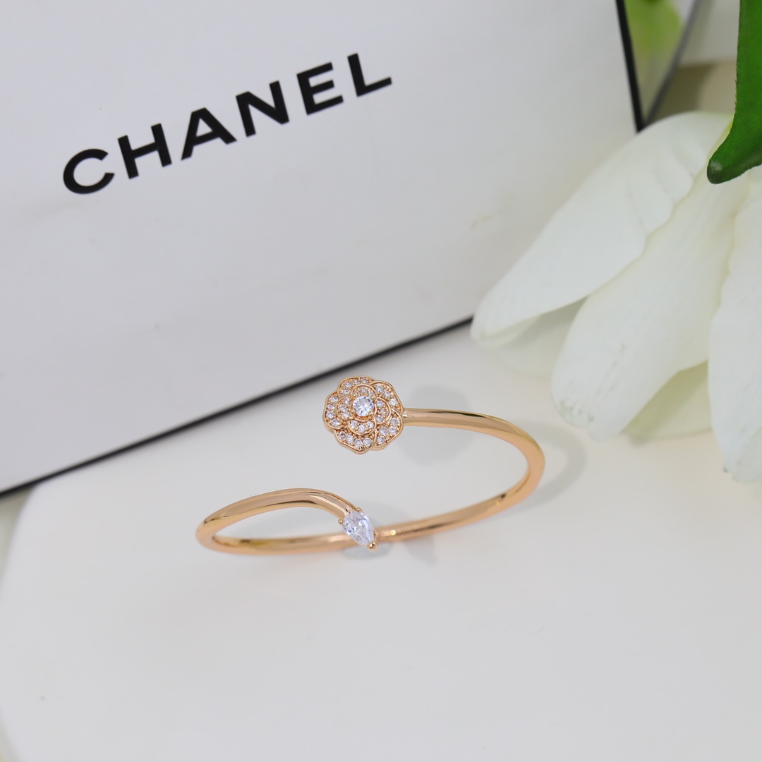 Dainty Chanel Camellia Cuff Bangle Bracelet - Image 6