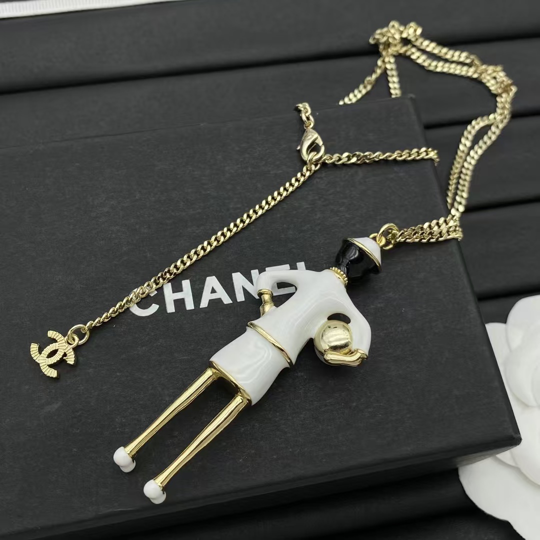 Chanel Coco Mademoiselle Figurine Enamel Gold Tone Necklace - Image 6