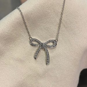 Tiffany Large Full Diamond Bow Pendant Necklace