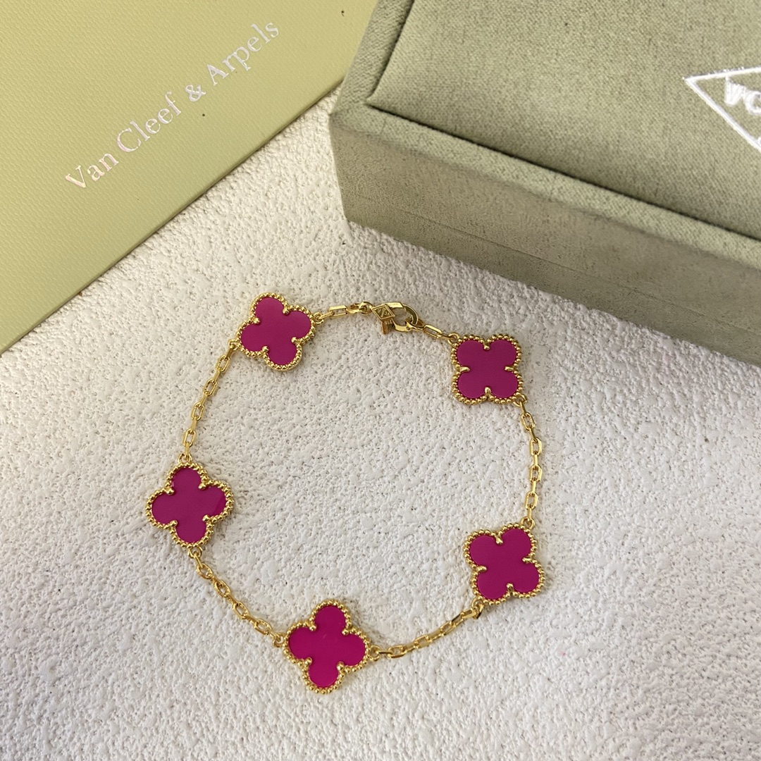 VCA 5 Rose Red Motifs Vintage Alhambra Bracelet - Image 2