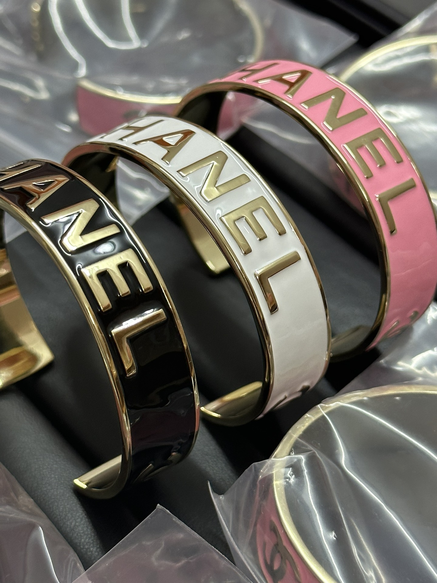 Chanel Embossed Monogram Open Cuff Bangle Bracelet - Image 4