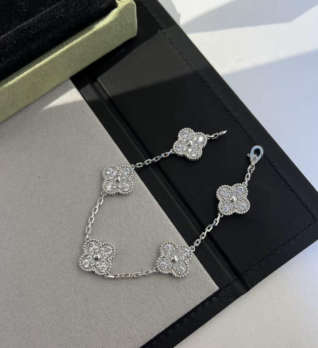 VCA White Gold Diamond Vintage Alhambra Bracelet 5 Motifs - Image 3