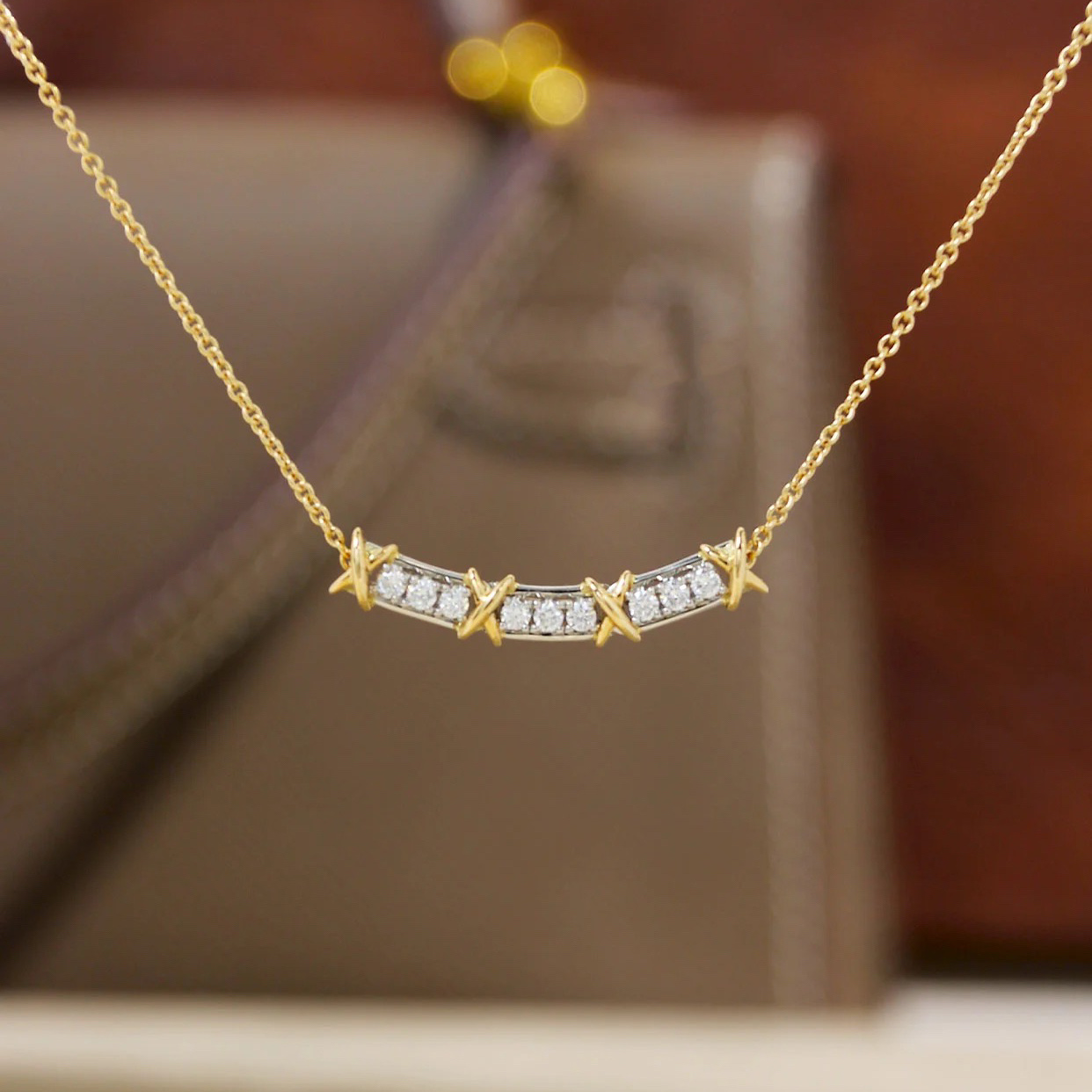 Jean Schlumberger by Tiffany Sixteen Stone Narrow Pendant Necklace with Diamonds