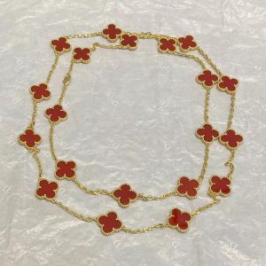 VCA Yellow Gold 20 Carnelian Clover Vintage Alhambra Long Necklace