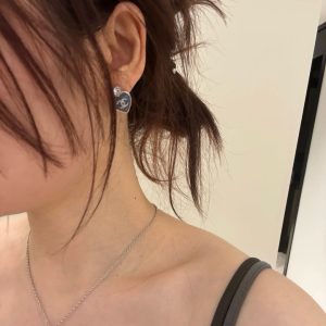 Chanel Blue Love Heart Necklace and Earrings