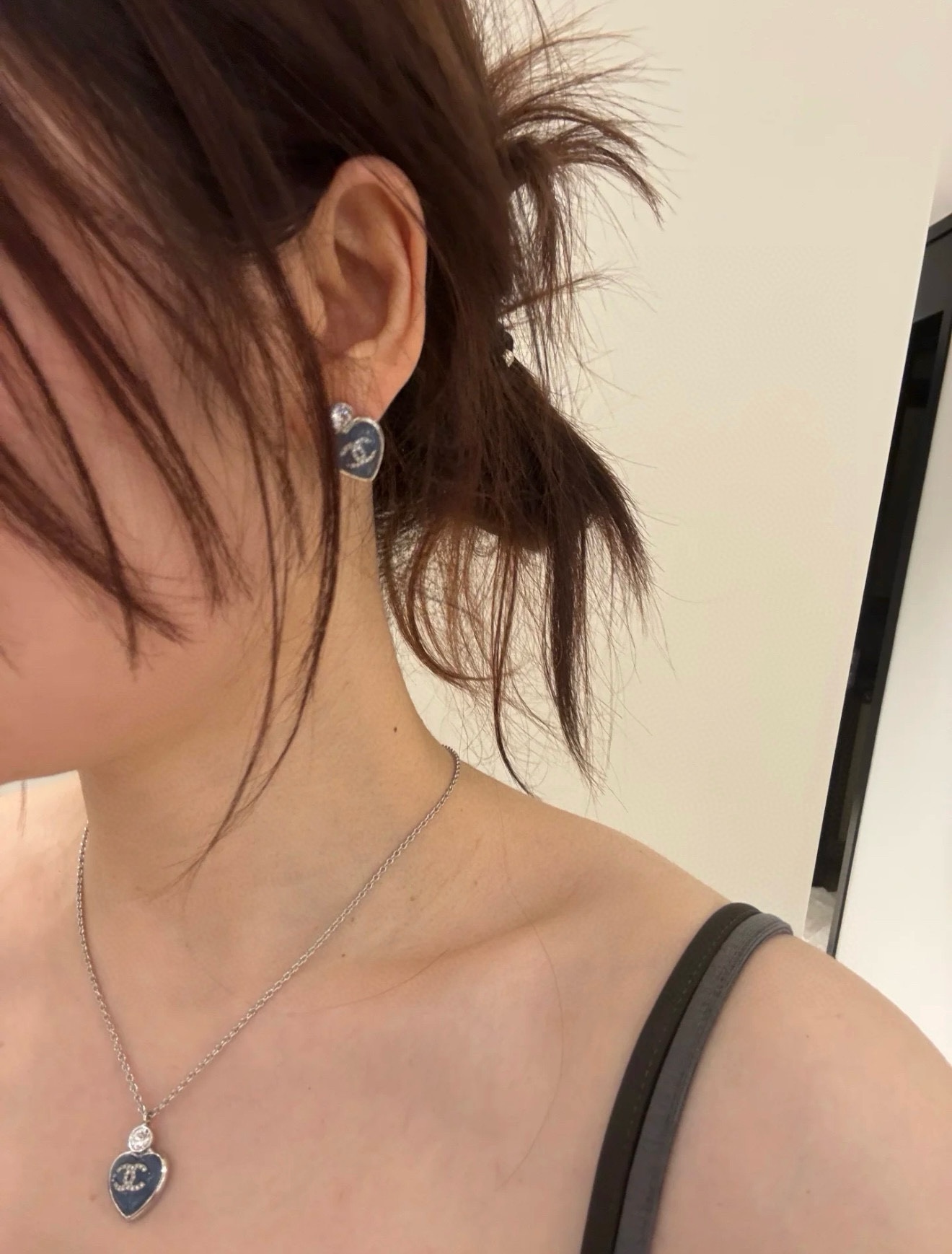 Chanel Blue Love Heart Necklace and Earrings