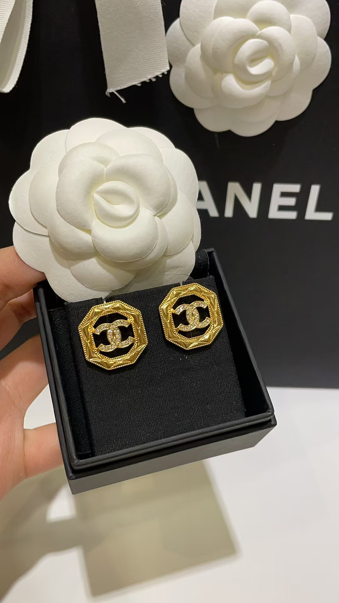 Chanel Geometric Octagon Stud Earrings - Image 2
