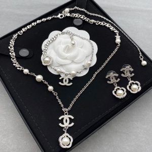 Chanel Flower Enhancer Pearl Bracelet Earrings Necklace