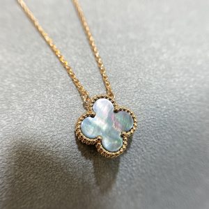 VCA Rose Gold Gray Mother of Pearl Clover Pendant Necklace