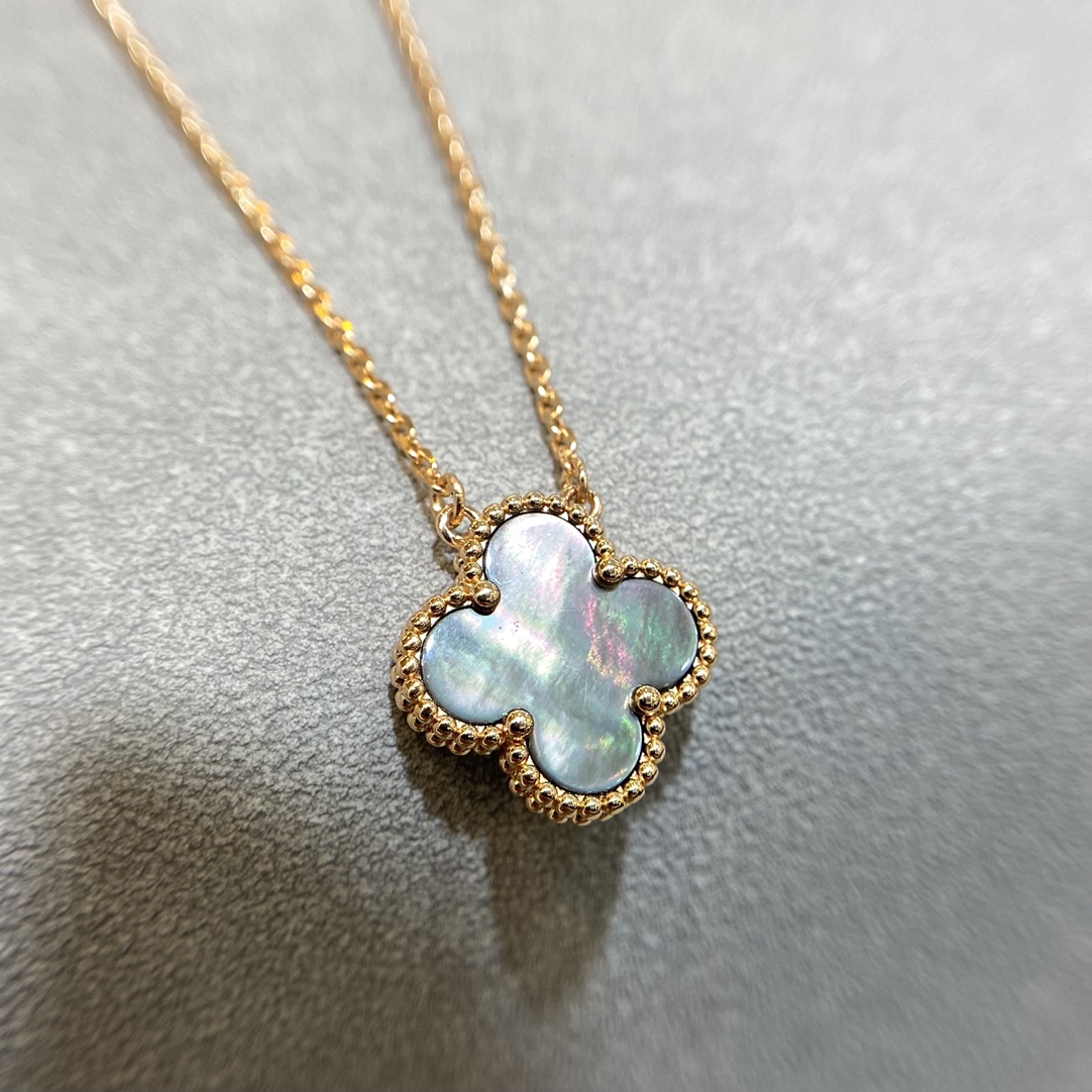 VCA Rose Gold Gray Mother of Pearl Clover Pendant Necklace