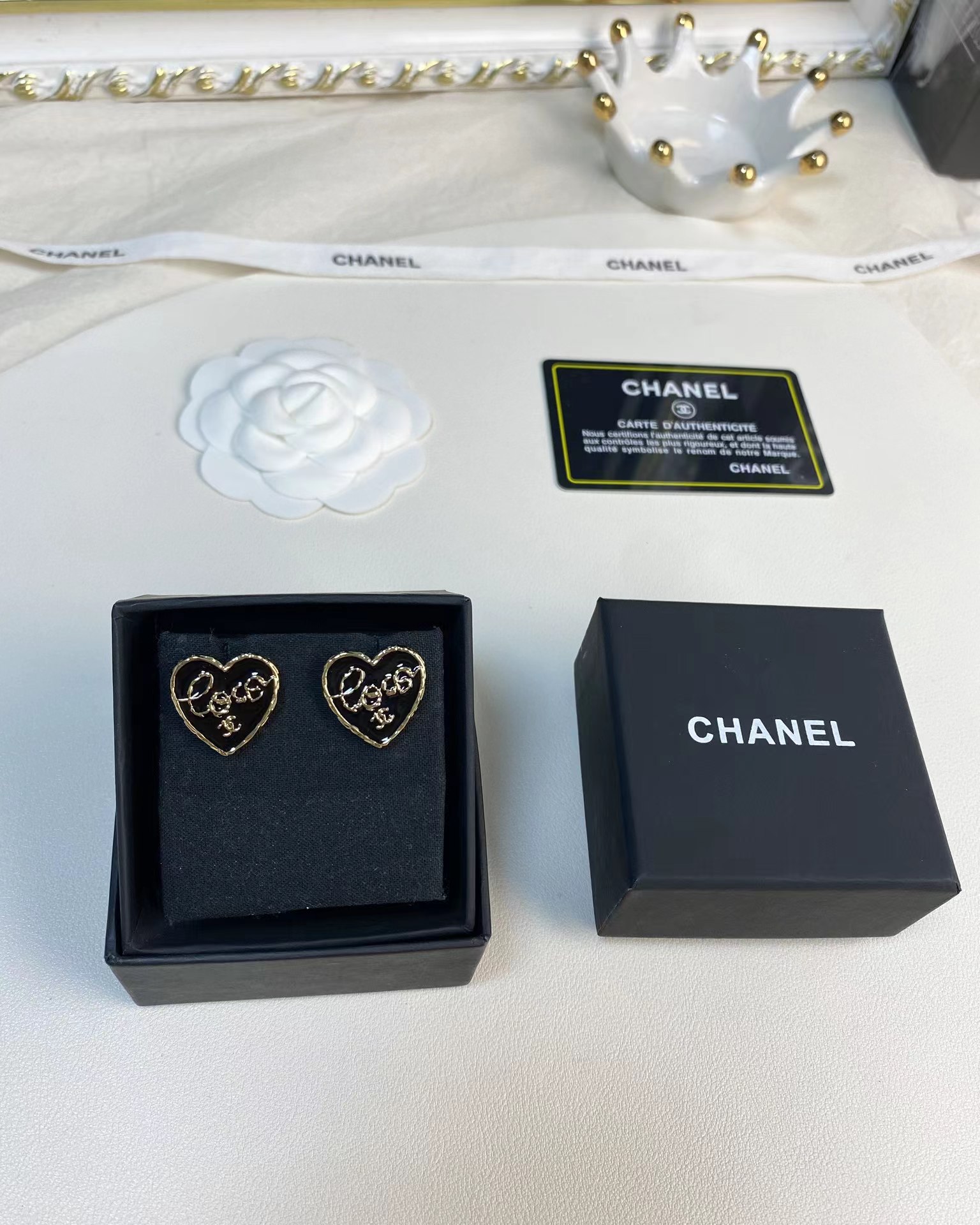 Chanel Black Love Heart Stud Earrings - Image 7