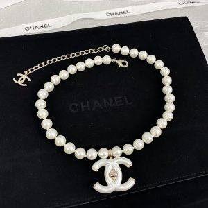 Chanel Choker Necklace with White Double C Pendant