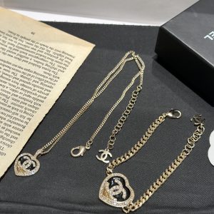 Chanel Colorblock Gold Black Heart Bracelet Earrings Necklace