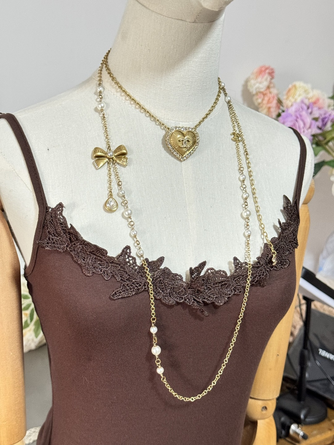 Chanel Bowknot Sweater Chain Foldable Double-Layer Long Necklace - Image 3