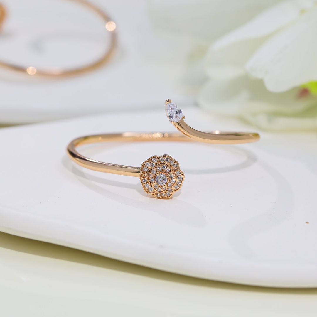 Dainty Chanel Camellia Cuff Bangle Bracelet - Image 5