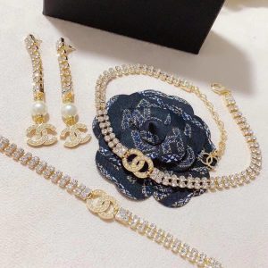Chanel Prong-set Rhinestone Bracelet Earrings Necklace