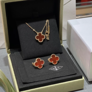 VCA Red Carnelian Vintage Alhambra Earrings Bracelet Necklace