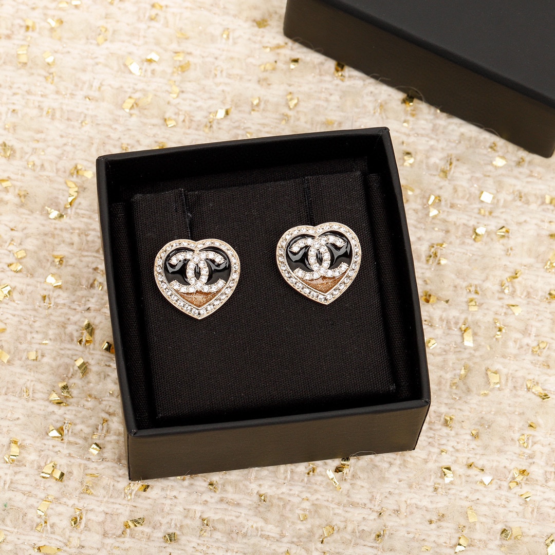 Chanel Colorblock Gold Black Heart Bracelet Earrings Necklace - Image 3
