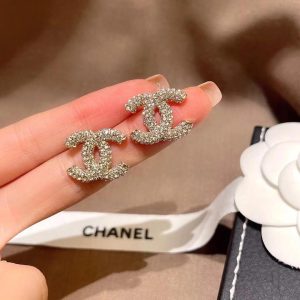 Chanel Full Diamond Paved CC Earrings