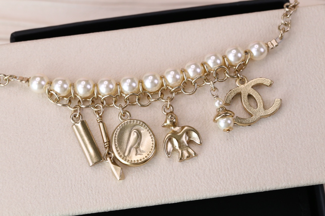 Chanel Bird CC Charms Chain Pearl Tassel Bracelet - Image 5