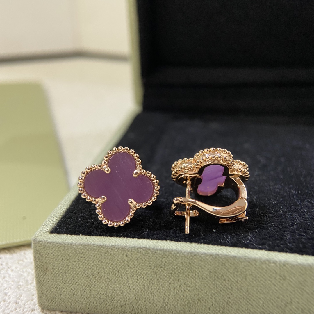 VCA Purple Violet Vintage Alhambra Earrings - Image 3