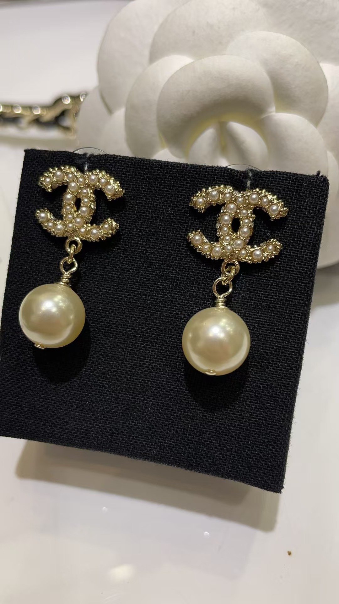 Chanel Double C with Pearl Drop Earrings